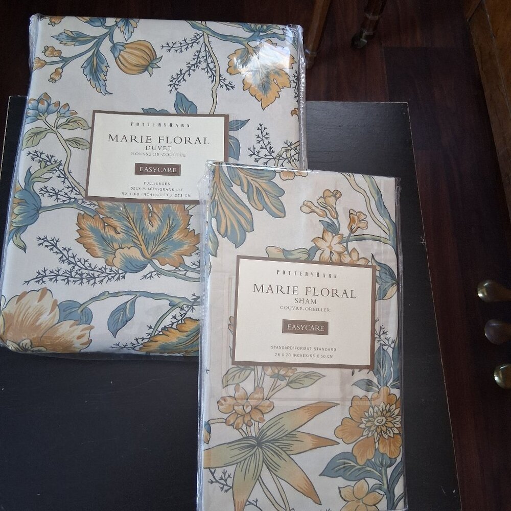 Pottery Barn MARIE FLORAL FULL/QUEEN Duvet Cover Set. ONE SHAM. 100% Cotton